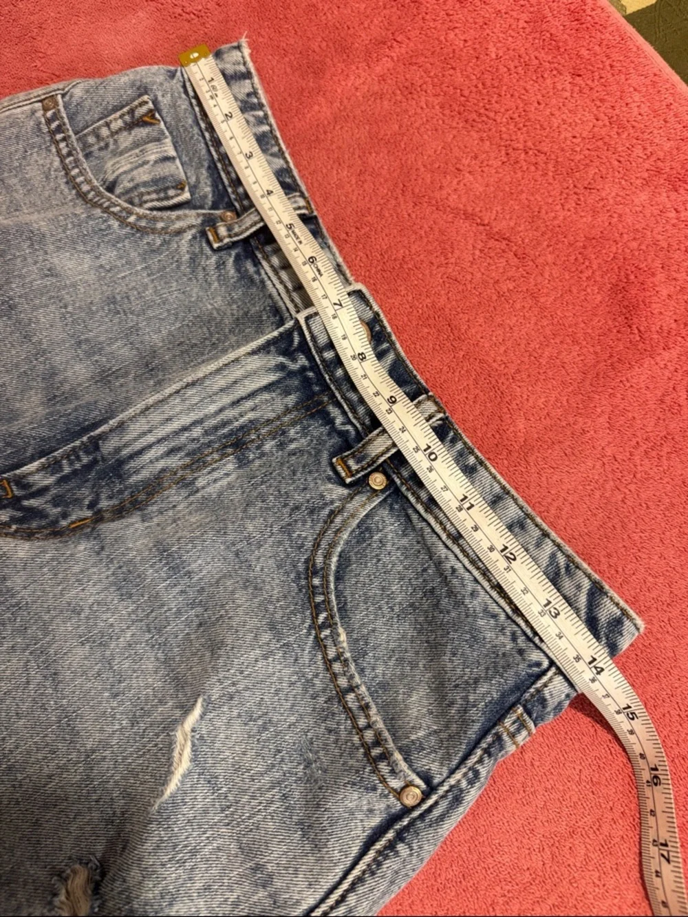 Zara Distressed Light Blue Denim High-Rise Shorts